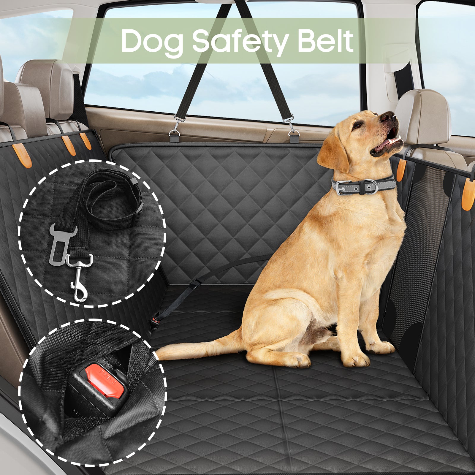 Smatto Dog Car Seat Cover for Back Seat, Hard Bottom Back Seat Extender Supports 400lbs, Waterproof Rear Seat Pet Cover, Dog Hammock with Mesh Window for Car SUV