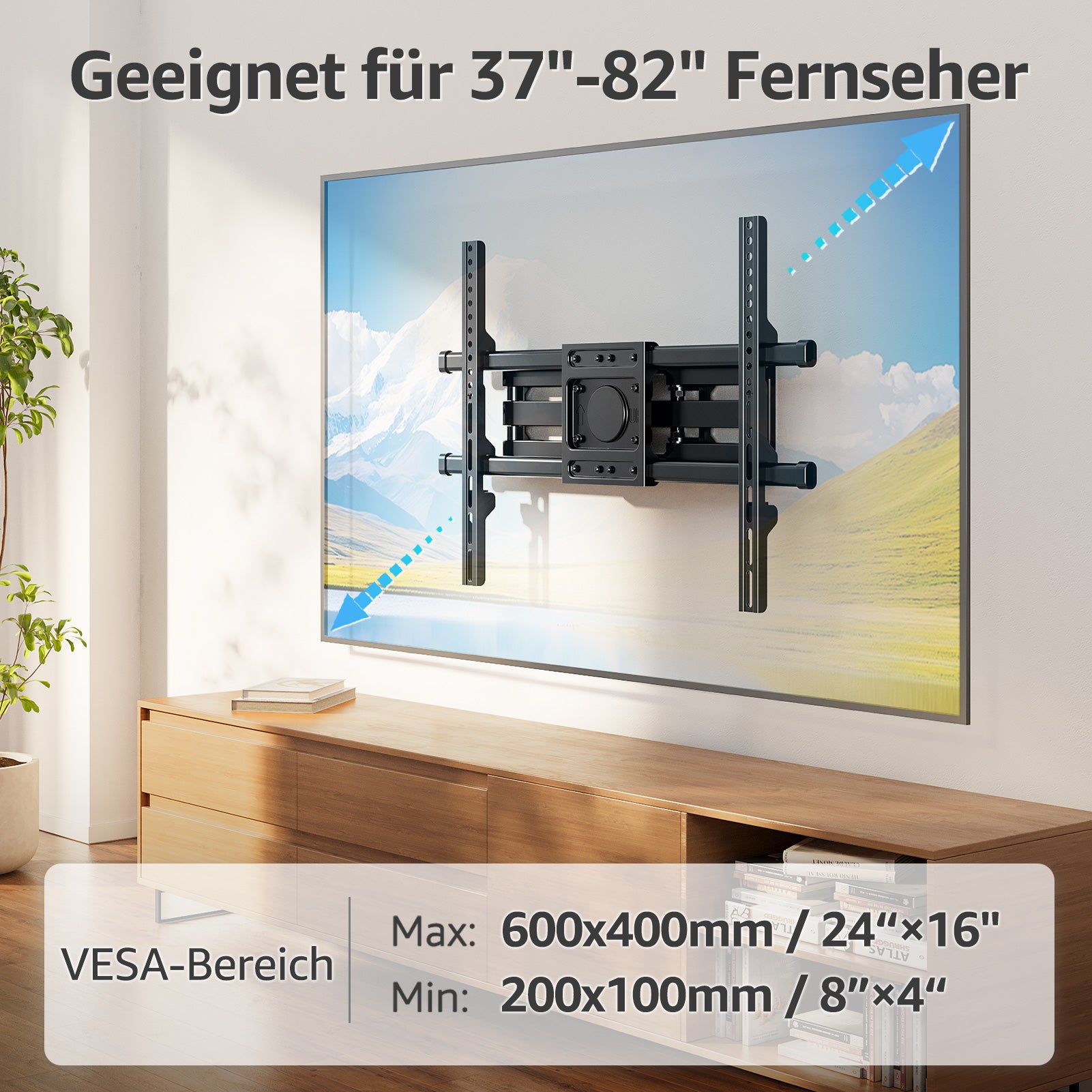 MOUNTUP TV Wandhalterung Schwenkbare Neigbare TV Halterun für 37-82 Zoll Flach & Curved LCD LED Fernseher bis zu 50kg, Max VESA 600x400mm, inklusive Befestigungsmaterial