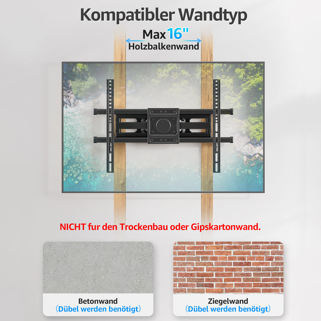 MOUNTUP TV Wandhalterung Schwenkbare Neigbare TV Halterun für 37-82 Zoll Flach & Curved LCD LED Fernseher bis zu 50kg, Max VESA 600x400mm, inklusive Befestigungsmaterial