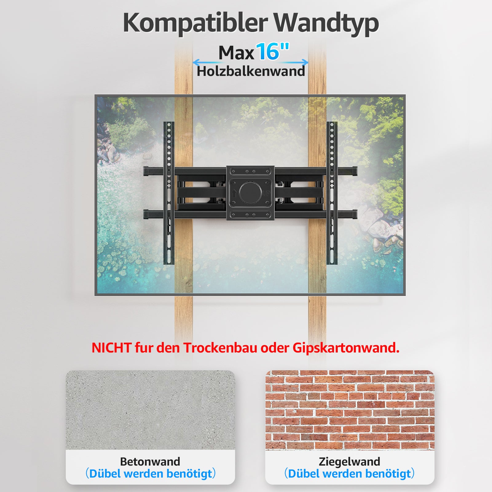 MOUNTUP TV Wandhalterung Schwenkbare Neigbare TV Halterun für 37-82 Zoll Flach & Curved LCD LED Fernseher bis zu 50kg, Max VESA 600x400mm, inklusive Befestigungsmaterial