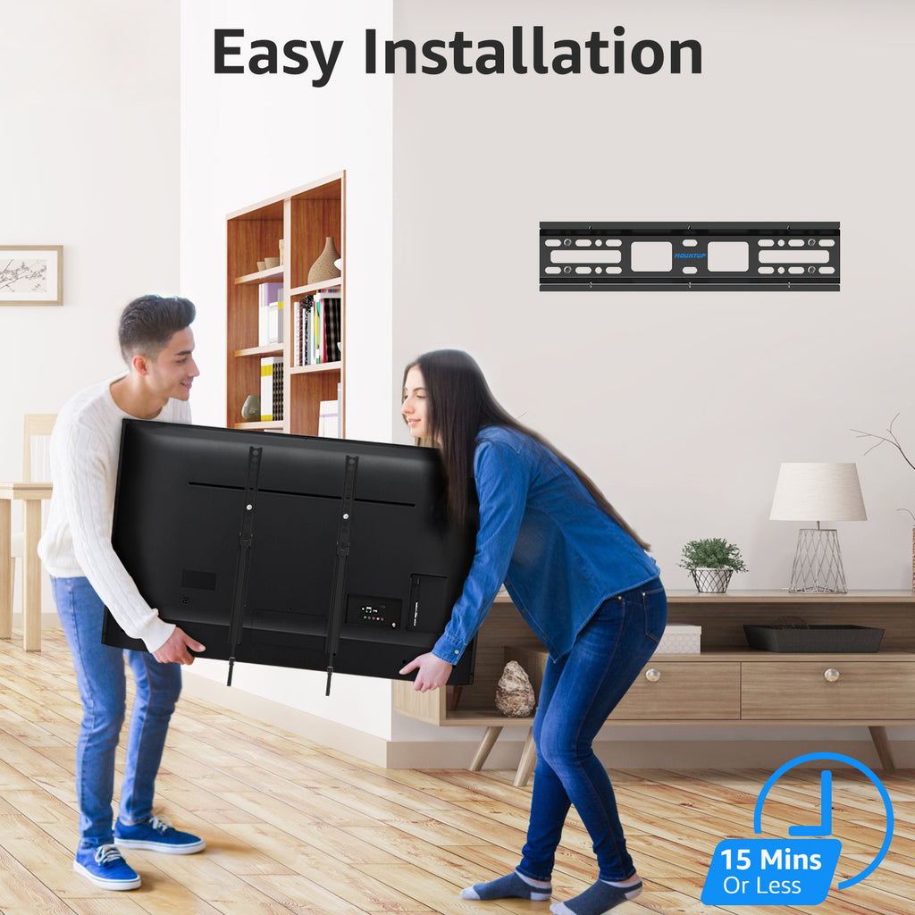 MOUNTUP Fixed TV Wall Mount for Most 26-55 Inch LED, LCD and Plasma TVs, 1" Low Profile & Space Saving Flat TV Bracket with Quick Release Lock Max VESA 400x400mm up to 99 lbs Fits 12"-16" Wood Studs YMU0013